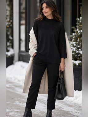 🖤🦋Lauren Michelle Black Knit Sweater Top XL Mock Neck Long Sleeve